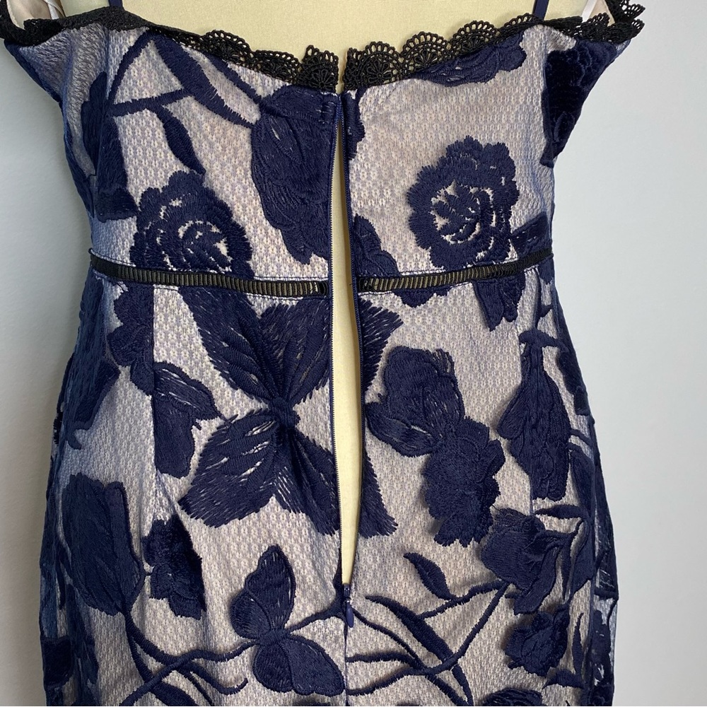 Lulus Alluring Dream Navy Blue Floral Mesh Lace Trumpet Midi Dress - Picture 9 of 15